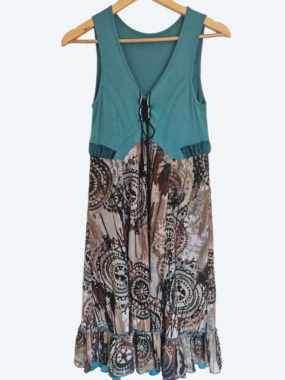 Summer Dress With Turquoise Top And Western Pattern Bottom